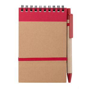 Block notes personalizzato in cartone riciclato con elastico e penna in formato A6 MINI NOTES CARTOON PPH619 - Rosso