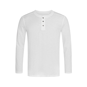 T shirt personalizzata manica lunga 3 bottoni in cotone 140 gr bianca Stedman SHAWN HENLEY ST9460-B - Bianco