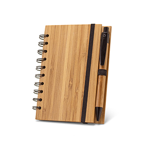 Block notes B6 con spirale in bamboo e carta riciclata DICKENS A5 STR93485 - Naturale