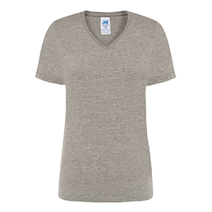 T-shirt personalizzabile da donna con collo a V e maniche lunghe in cotone 145gr JHK REGULAR V-NECK TSRLCMFP - Grey Mèl.