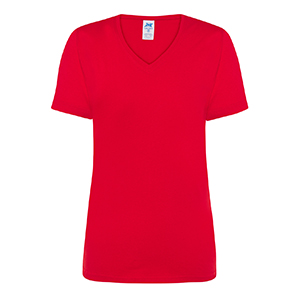 T-shirt personalizzabile da donna con collo a V e maniche lunghe in cotone 145gr JHK REGULAR V-NECK TSRLCMFP - Rosso