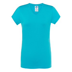 T-shirt personalizzabile da donna con collo a V e maniche lunghe in cotone 145gr JHK REGULAR V-NECK TSRLCMFP - Turchese