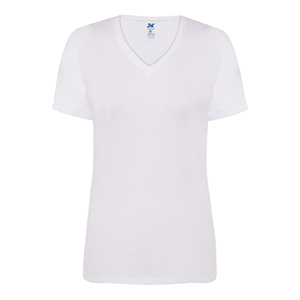 Maglietta promozionale da donna bianca collo a V in cotone 145gr JHK REGULAR V-NECK TSRLCMFP-B - Bianco