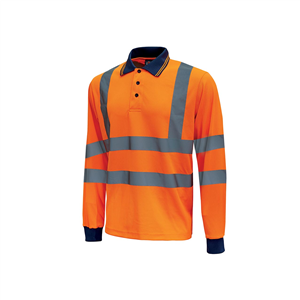 Polo da uomo maniche lunghe con riflettenti SHINE linea HIGHLIGHT U-Power  U-HL199 - ORANGE FLUO