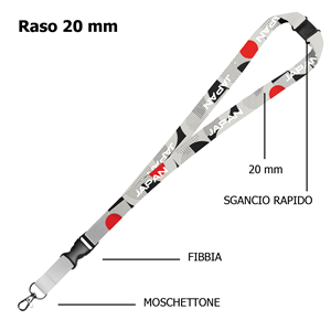 Lacci collo personalizzati in raso 20mm con moschettone e sgancio rapido e fibbia CORDON 20 ZG20610SF - Con sgancio rapido + fibbia