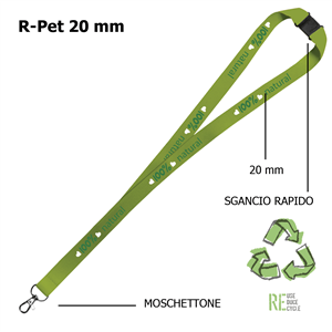 Lacci da collo personalizzati in rpet 20mm con moschettone e sgancio rapido CORDON P20 ZG20614S - Con sgancio rapido