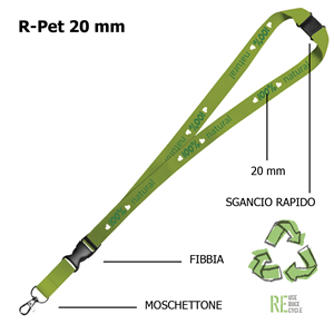 Laccio da collo personalizzati in rpet 20mm con moschettone e sgancio rapido e fibbia CORDON P20 ZG20614SF - Con sgancio rapido + fibbia