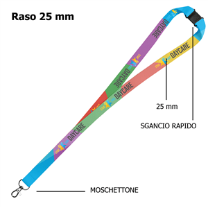 Lacci da collo personalizzati in raso 25mm con moschettone e sgancio rapido CORDON 25 ZG20620S - Con sgancio rapido