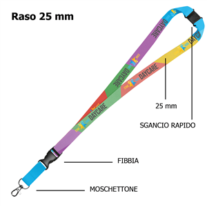 Laccio collo personalizzati in raso 25mm con moschettone e sgancio rapido e fibbia CORDON 25 ZG20620SF - Con sgancio rapido + fibbia