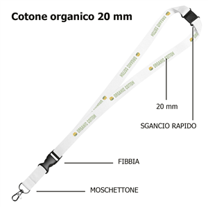 Lacci collo personalizzati in cotone organico 20mm ZG24100SF - Con sgancio rapido + fibbia