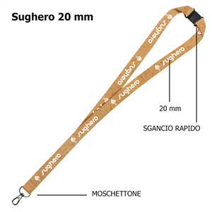 Lacci collo personalizzati in sughero 20mm ZG24300S - Con sgancio rapido