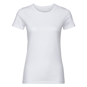 Maglietta pubblicitaria da donna bianca in cotone organico 160 gr Russell BAS108F-B