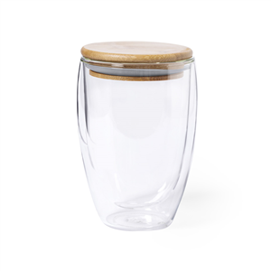 Bicchiere termico con doppia parete in vetro e coperchio in bamboo 350 ml TOBBY MKT1072