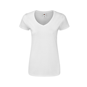 Maglia donna bianca in cotone 140 gr Fruit of the Loom ICONIC V-NECK MKT1319