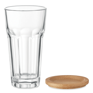 Bicchiere in vetro con sottobicchiere in legno 300ml SEMPRE MO6452