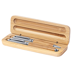 Penne da regalo con biro e roller in bamboo e metallo NOTIUM