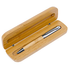 Penna da regalo personalizzata, in metallo e bamboo, con confezione coordinata, GUTIER
