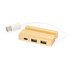 Hub USB personalizzabile, in bamboo, con porta tipo C e 2 porte USB, CIRZO