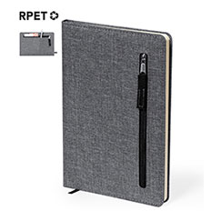 Taccuino  con custodia rigida personalizzata, in rpet, con zip, chiusura elastica e portapenne, CESFUL