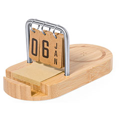 Set da scrivania personalizzabile, in bamboo, con caricatore wireless, memo e calendario perpetuo, SAINFORD