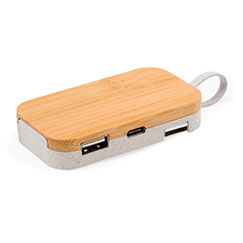 Hub USB personalizzato, in fibra di grano e bamboo, porta tipo C e 2 porte USB, con supporto per smartphone, FLOW