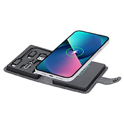 Set da viaggio personalizzato, con caricatore wireless e cavetti, in astuccio in rpet, ZAKARY