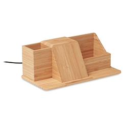 Carica telefono wireless personalizzato, con organizer da scrivania, in bamboo, GROOVY
