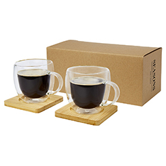 Set di 2 tazze in vetro a doppia parete con sottobicchiere | 250 ml MANTI