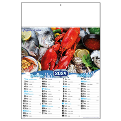 calendario illustrato mensil alimentare con immagini di crostacei e pesci
