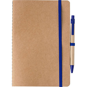 Quaderno ecologico con elastico e penna THEODORE - Blu Royal