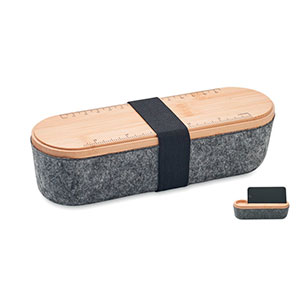 Astuccio in rpet e bamboo con portacellulare e righello MILE - Legno