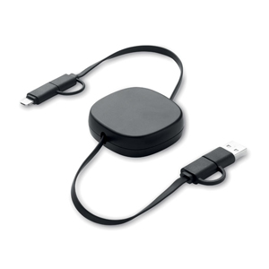 Cavo di ricarica retrattile personalizzato LINEA - Nero