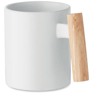 Tazza in ceramica con manico in legno CRENATE - Bianco