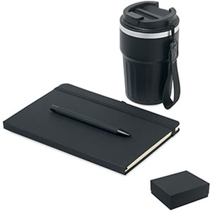 Gift set con penna, quaderno e tazza termica ENGAGE - Nero