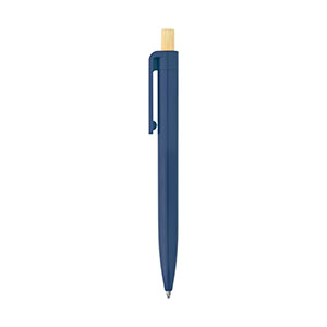 ZARA - penna in ABS riciclato con pulsante in bamboo - Blu scuro