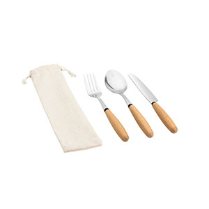 BOULUD - set di 3 posate con manico in legno - Naturale