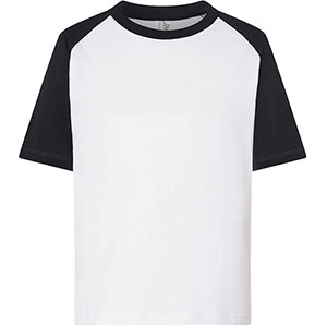 T-shirt bambino 100% cotone BASEBALL - Bianco - Nero