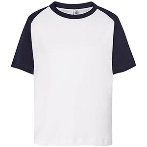 T-shirt bambino 100% cotone BASEBALL - Bianco - Blu Navy