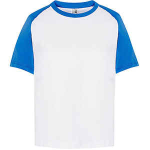 T-shirt bambino 100% cotone BASEBALL - Bianco - Blu Royal