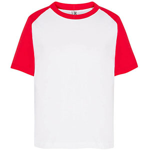 T-shirt bambino 100% cotone BASEBALL - Bianco - Rosso