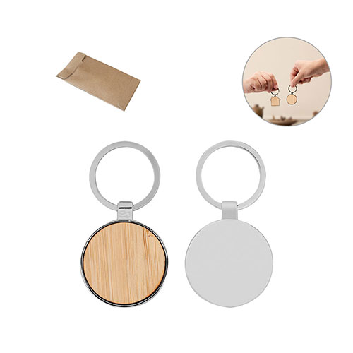 GASTON ROUND  - portachiavi in metallo e bamboo - dettaglio