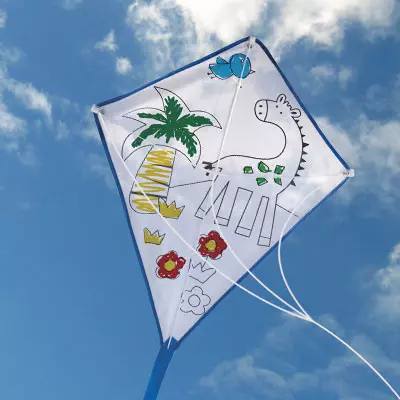 aquilone con soggetti colorabili che vola in cielo