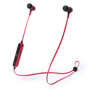 auricolari bluetooth sportivi di colore rosso con pulsanti