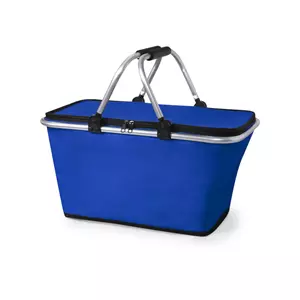 borsa frigo rigida di colore blu con manici resistenti in acciaio