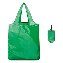borsa spesa pieghevole di colore verde aperta e chiusa su sfondo neutro