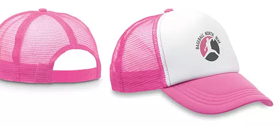 cappelli personalizzabili con logo a colori fronte visiera curva retro in rete con strappo regolabile per misura taglia unica