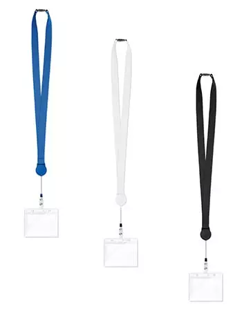 cordoncini porta badge con sgancio rapido in 3 colori nero bianco e blu
