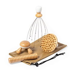 gadget per massaggi personalizzati relax in legno e materiali naturali set regalo