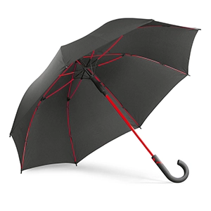 ombrello antivento di colore nero con struttura rossa