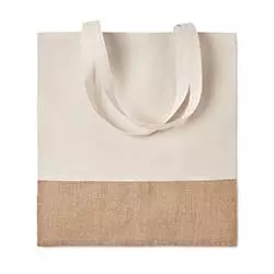 Shopper ecologica in cotone e juta di colore naturale su sfondo bianco